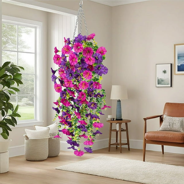 Artificial Fake Hanging Plants Flowers Faux Silk Morning Glory Long Vines for Home Garden Porch Patio Planter Outdoor Decoration